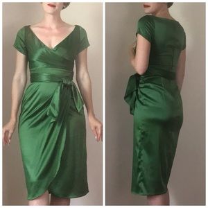 Pinup Girl Ava Sarong Dress in Kelly Green Satin